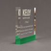 Side view of ColorCast™ 7" Square Acrylic Award with kelly green color highlight showing trophy laser engraving.