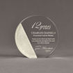 Front view of Composites™ 6" Circle Acrylic Award with Sanded White Pepper Staron® accent showing trophy laser engraving.