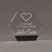 Front view of Composites™ 6" Hexagon Acrylic Award with Sanded Black Onyx Staron® accent showing trophy laser engraving.