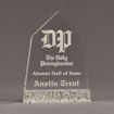 Front view of Composites™ 8" Obelisk Acrylic Award with Platinum Grey Staron® accent showing trophy laser engraving.