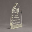 Side view of Composites™ 8" Obelisk Acrylic Award with Platinum Grey Staron® accent showing trophy laser engraving.