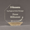 Front view of Composites™ 7" Octagon Acrylic Award with Aspen Brown Staron® accent showing trophy laser engraving.