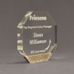 Side view of Composites™ 7" Octagon Acrylic Award with Aspen Brown Staron® accent showing trophy laser engraving.