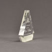 Side view of Composites™ 6" Peak Acrylic Award with Sanded White Pepper Staron® accent showing trophy laser engraving.