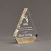 Angle view of Composites™ 7" Peak Acrylic Award with Aspen Brown Staron® accent showing trophy laser engraving.