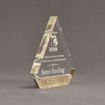 Side view of Composites™ 7" Peak Acrylic Award with Aspen Brown Staron® accent showing trophy laser engraving.