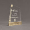 Angle view of Composites™ 7" Apex Acrylic Award with Aspen Brown Staron® accent showing trophy laser engraving.