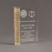 Angle view of Composites™ 7" Rectangle Acrylic Award with Aspen Brown Staron® accent showing trophy laser engraving.