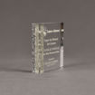 Side view of Composites™ 5" Square Acrylic Award with Platinum Grey Staron® accent showing trophy laser engraving.