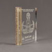 Side view of Composites™ 7" Square Acrylic Award with Aspen Brown Staron® accent showing trophy laser engraving.