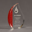 Angle view of ColorCast™ 8" Flame Acrylic Award with red glitter color highlight showing trophy laser engraving.