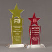 Two Lucent™ Brilliant Acrylic Awards grouped showing lemon yellow and cardinal translucent accent color options.