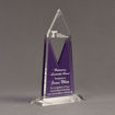Angle view of Lucent™ 10" Luminous Acrylic Award with translucent royal purple yellow color highlight showing trophy laser engraving.