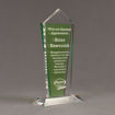 Angle view of Lucent™ 10" Dazzle Acrylic Award with translucent apple green yellow color highlight showing trophy laser engraving.