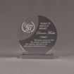 Front view of Lucent™ 7" Eclipse Acrylic Award with translucent smoke color highlight showing trophy laser engraving.