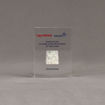 Front view of small Allure™ Floating Acrylic Encasement Award with Exxon Infineum pellet sample encased into clear acrylic showing full color imprint.