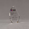 Angle view of 6" Aspect™ Crescent Acrylic Award featuring full color printed logo and text.