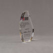 Side view of 6" Aspect™ Crescent Acrylic Award featuring full color printed logo and text.