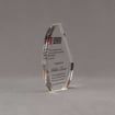 Side view of 6" Aspect™ Crescent Acrylic Award featuring full color printed logo and text.