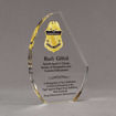 Angle view of 8" Aspect™ Crescent Acrylic Award featuring full color printed border patrol logo and text.