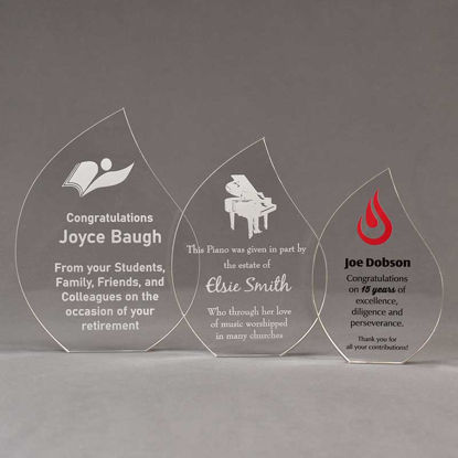 Aspect™ Flame Acrylic Award Grouping showing all three sizes of acrylic trophies.