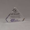 Angle view of 5" Aspect™ Flat Peak™ Acrylic Award featuring full color printed CEI logo and 20 year service award text.