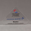 Front view of 6" Aspect™ Flat Peak™ Acrylic Award featuring Colorado Chamber of Commerce logo and printed member text.