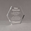 Angle view of 6" Aspect™ Hexagon™ Acrylic Award featuring laser engraved FNF logo and appreciation award text.