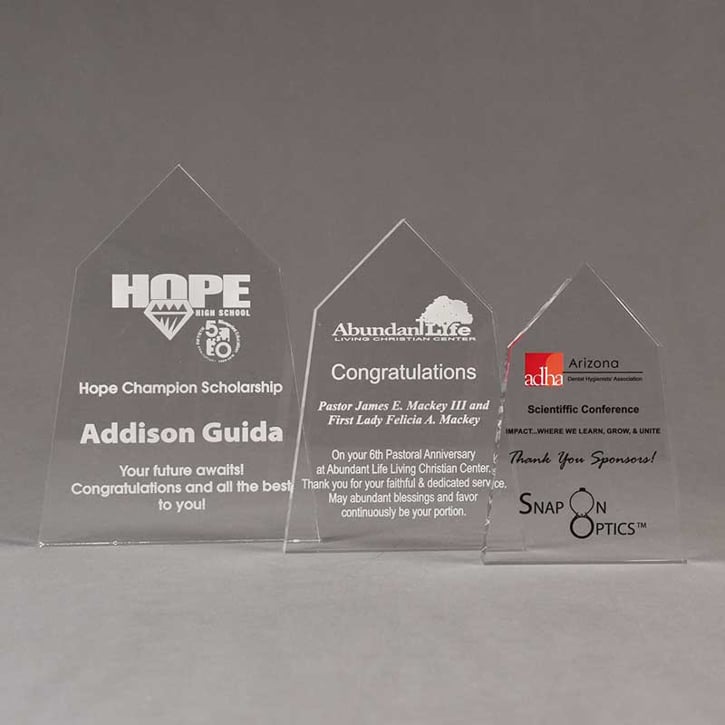 Aspect™ Obelisk Acrylic Award Grouping showing all three sizes of acrylic trophies.