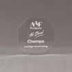 Front view of Aspect™ 5" Octagon™ Acrylic Award featuring laser engraved AAF Phoenix logo and Champs text.