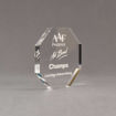 Side view of Aspect™ 5" Octagon™ Acrylic Award featuring laser engraved AAF Phoenix logo and Champs text.