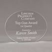 Front view of Aspect™ 6" Oval™ Acrylic Award featuring laser engraved Lincoln Property Company logo and Top Gun Award text.