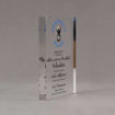 Side view of Aspect™ 7" Rectangle™ Acrylic Award featuring full color imprinted Courtney's Place logo and Volunteer of the Year text.