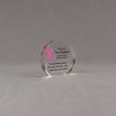 Angle view of Aspect™ 3" Round™ Acrylic Award featuring Pink Ribbon logo and end cancer text.