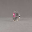 Side view of Aspect™ 3" Round™ Acrylic Award  featuring Pink Ribbon logo and end cancer text.