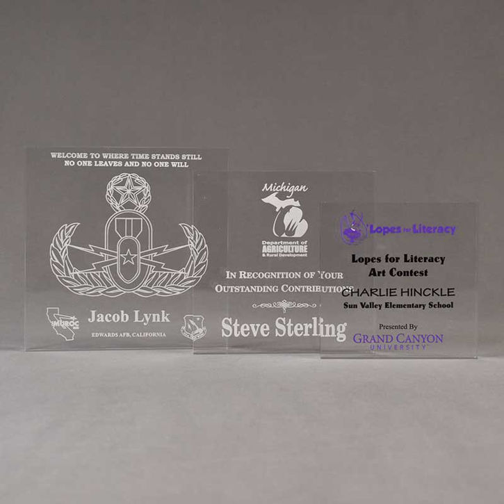 Aspect™ Square Acrylic Award Grouping showing all three sizes of acrylic trophies.