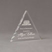 Angle view of Aspect™ 6" Triangle™ Acrylic Award featuring Desert Mountain logo laser engraved with Peak of Excellence text.