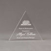 Front view of Aspect™ 6" Triangle™ Acrylic Award featuring Desert Mountain logo laser engraved with Peak of Excellence text.