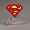 Front view of 100 Square Inch Premiere Series LaserCut™ Acrylic Award with custom shape of Bandimere Speedway Superman logo.