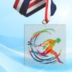 2" LaserCut Square Acrylic Medal with UV printed Cross Country event logo and red white and blue neck ribbon.