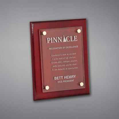 8" x 10" Rosewood Piano Finished Plaque with acrylic cover held gracefully over plaque board with aluminum standoffs.