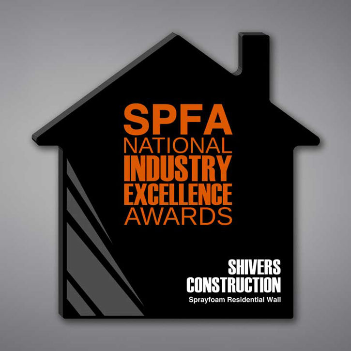 House Shaped Acrylic Plaque 12" made of black acrylic and printed with SPFA National Industry Excellence Awards.