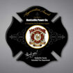 Maltese Cross Shaped Acrylic Plaque 12" made of black acrylic and printed with Volunteer Fire Department Appreciation Award logo and text.