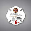 Maltese Cross Shaped Acrylic Plaque 10" made of white acrylic and printed with Firefighter of the Year Award logo and text.