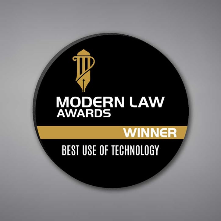 Round Shaped Acrylic Plaque 10" made of black acrylic and printed with Modern Law Awards Winner logo and text.
