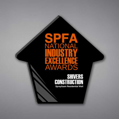 Slant House Shaped Acrylic Plaque 11" made of black acrylic and printed with SPFA National Industry Excellence Awards.