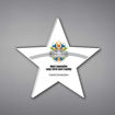 Star Shaped Acrylic Plaque 10" made of white acrylic and printed with WHOA Shining Star Awards logo and text.