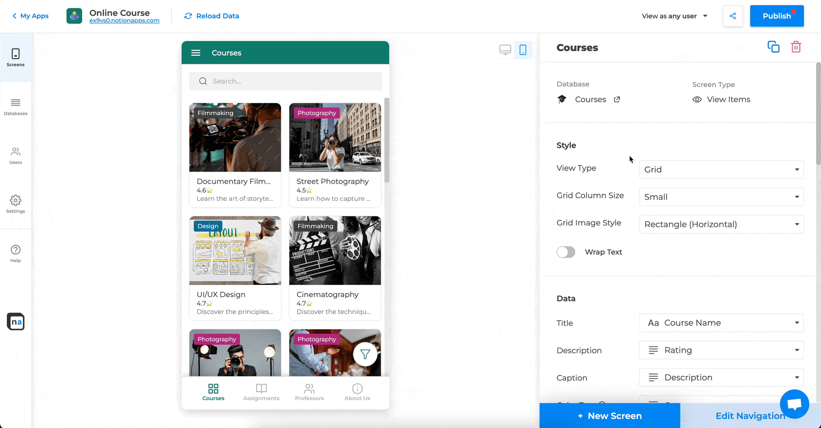 Intuitive app builder interface