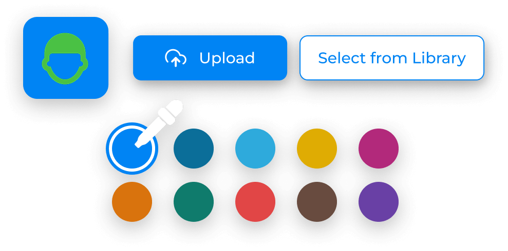 App UI with color palette and upload buttons