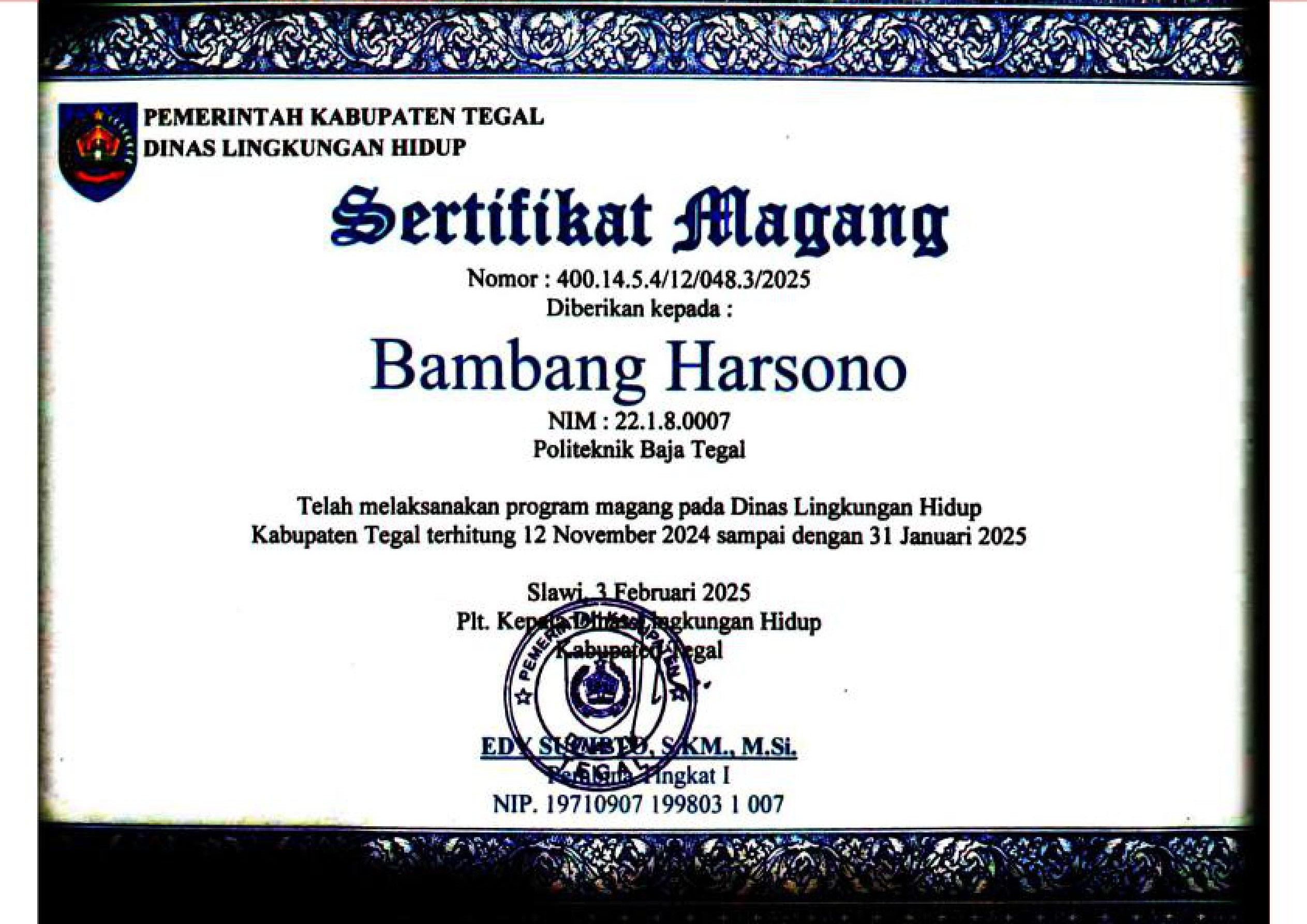 Bambang Harsono - Magang Dinas Lingkungan Hidup